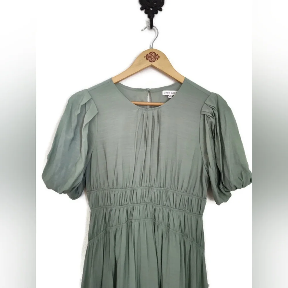 Sage Romantic Cottagecore Peasant Maxi Dress Sz. M No Flaws - Picture 2 of 4